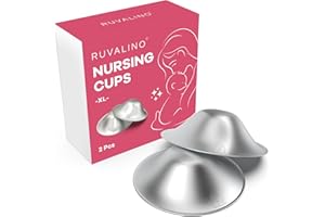 Original Silver Nursing Cups, RUVALINO® Breastfeeding Essentials Nipple Shields for Nursing Newborn, Nipple Cover for Breastfeeding, Healing Cups for Sore Nipple Relief, No Need Nipple Cream (XL)