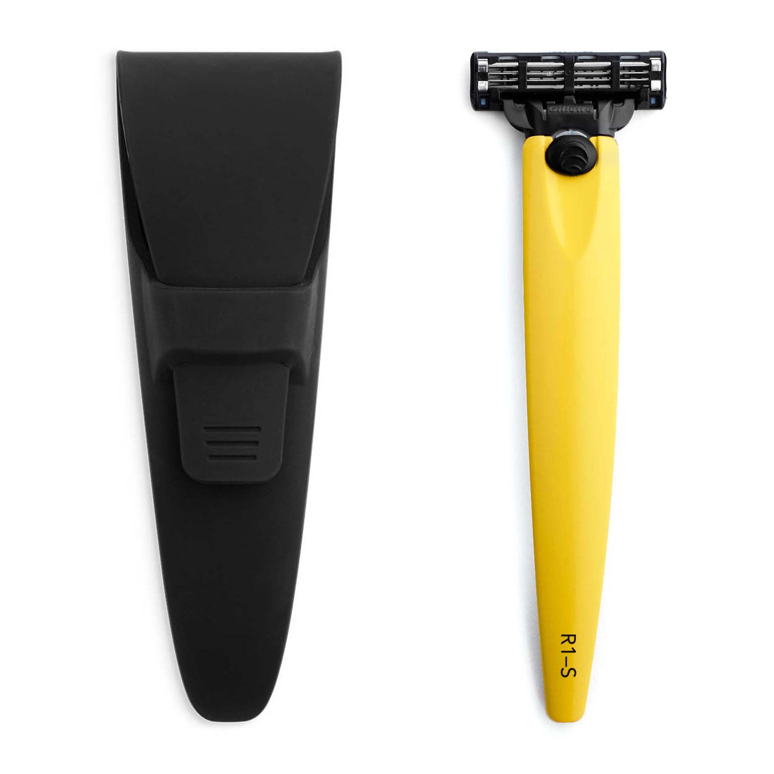 Bolin Webb Razor and Travel Case. Fitted with Gillette Mach3 Blade Cartridge. Luxury Razors for Men - Giftable R1 Style. (Yellow)