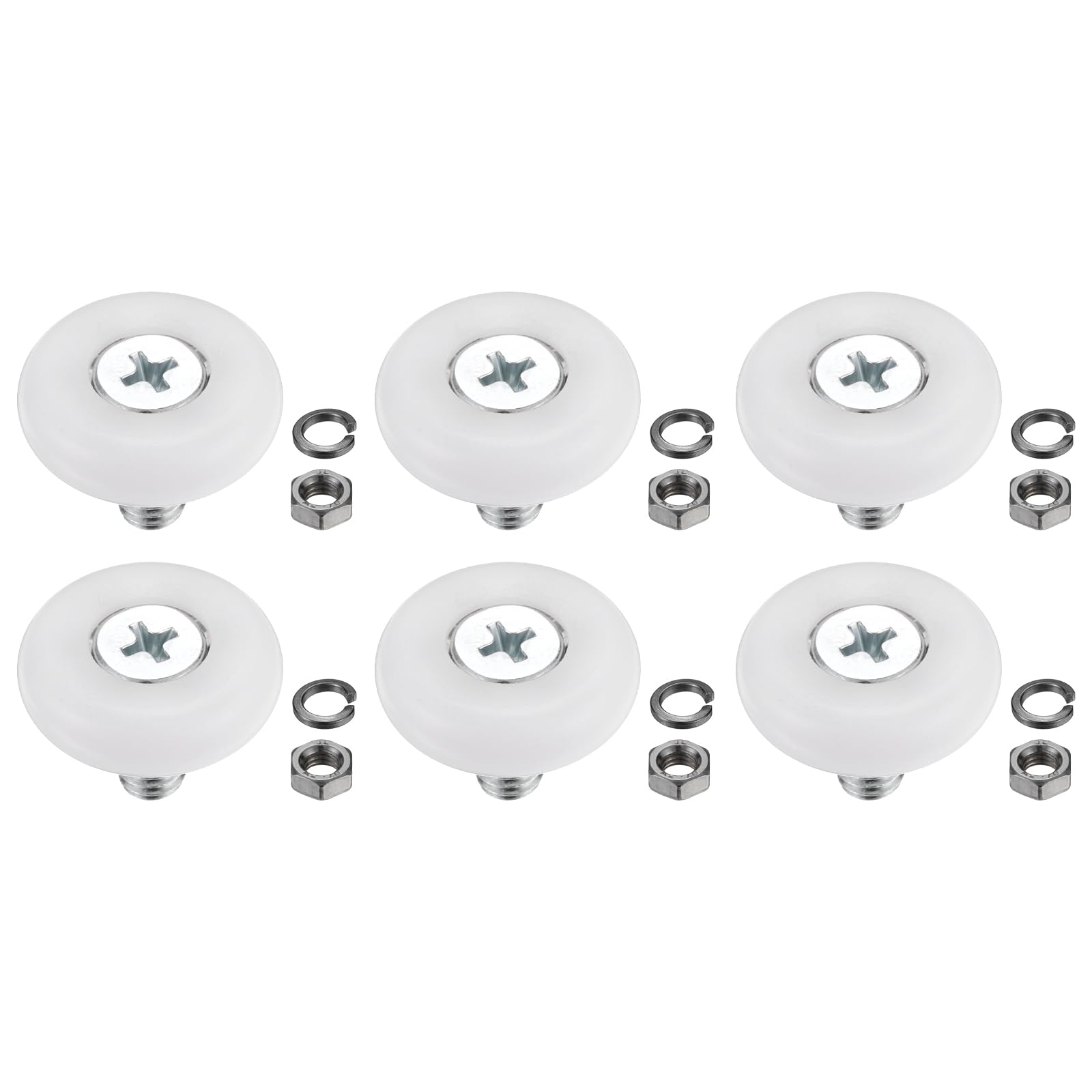 PATIKIL 25mm Drawer Rollers, 6 Set Nylon Positioning Pulleys Small Drawer Pulley Replacement Wheel with Spring Washer and Nut for File Cabinet Slides, White