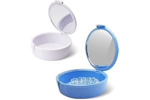 Y-Kelin 2 Pack Retainer Case with Mirror Retainer Container Partial Denture Storage Box (Blue+White)