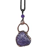 SUNYIK Natural Raw Amethyst Pendant Necklace, Handmade Copper Wire Irregular Rough Amethyst Stone Necklace for Women Men