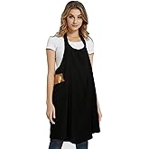 Buslint Japanese Crossback Apron for Women - Cotton Linen Pinafore Dress, Unisex for Kitchen Cooking Baking Gardening Aprony