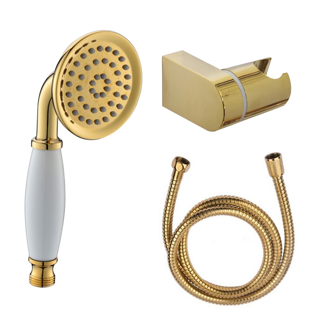 Ownace Classic Style Traditional Telephone Gold Hand Shower Head, Adjusted Shower Holder and 1.5M Shower Hose for Bathroom