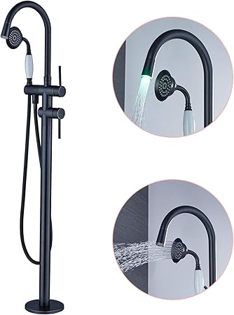 Zovajonia Oil Rubbed Bronze Led Light Bathroom Floor Mounted Tub