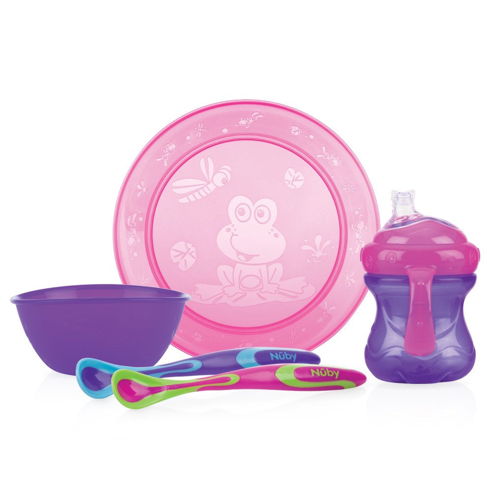 Nûby ID92316 Girl's Tableware Set Plate Bowl Cup 2X Spoon Pink/Purple
