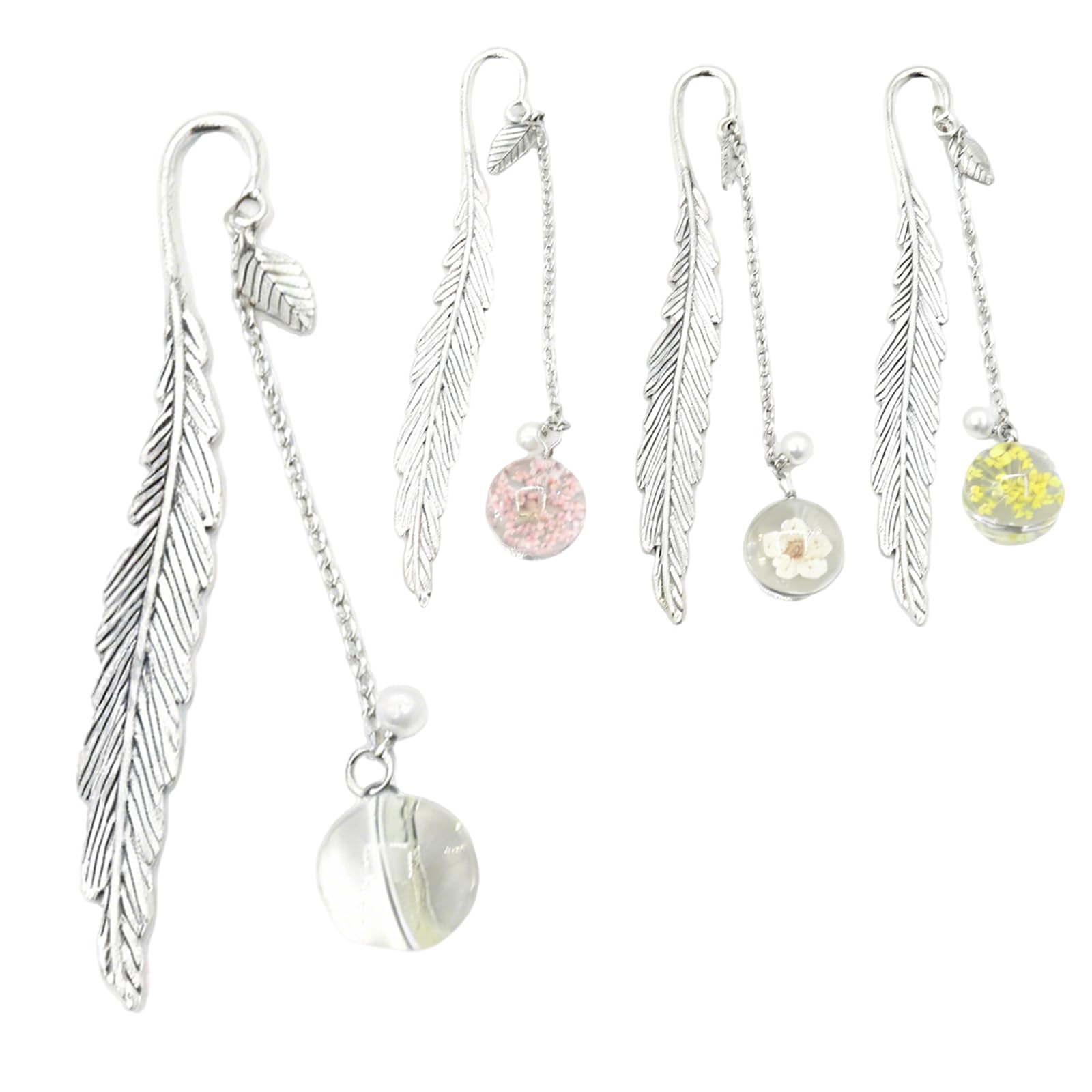 4 Pieces Dried Flower Bookmarks, Feather Bookmarks with Dry Flower Pendant, Vintage Creative Book Clip, for Reading Markers, Gifts for Children and Students, 4 Styles