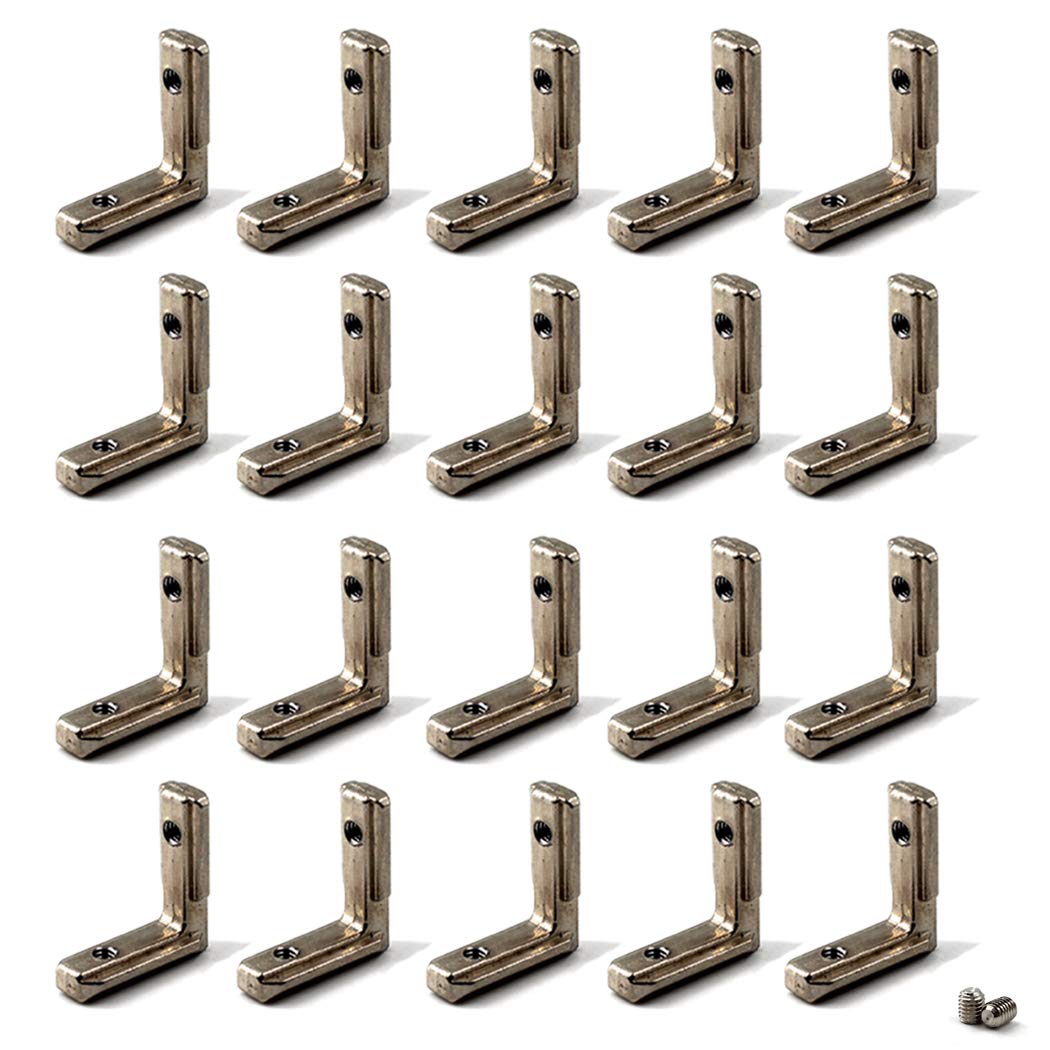 T Slot L-Shape Corner Connector with Screws L Joint Bracket for 20 Series European Standard Aluminum Profile-Nickel-Plated Zinc Alloy 20PCS