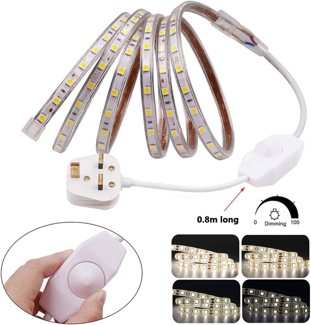 GQL 2m Dimmable LED Strip Mains Powered, Warm White SMD 5050 60leds/m IP65 Waterproof Commercial Rope Light with UK Plug - Image 5