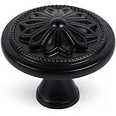 DWYL &amp; LWYD 10 Pack Black Cabinet Knobs,Heavy Duty Zinc Alloy Flower Pattern,1-2/5"Dia Round Matte Black Kitchen Cabinet Knobs Handles for Cabinets and Drawers Drawer Pulls