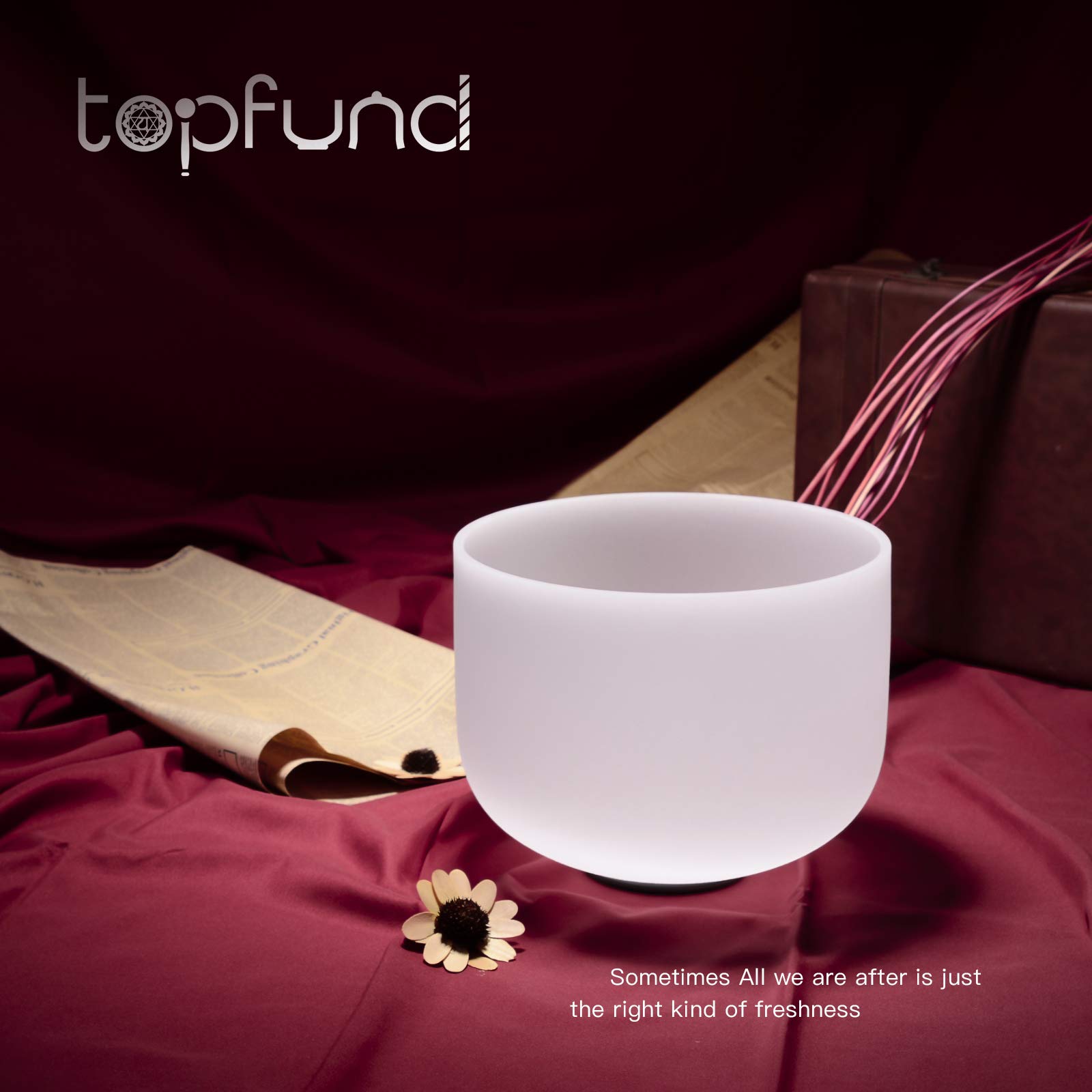 TOPFUND C Note Crystal Singing Bowl Root Chakra 10 inch with Heavy Duty Padded Singing Bowl Carrying Case and Meditation Bowl Suede Striker and O-ring