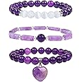 Vinswet Healing Crystal Beaded Bracelets for Women,Natural Amethyst Gemstones Bracelet,Anxiety Stress Relief Heart Charm Bracelet Handmade purple Jewelry Gifts for Women