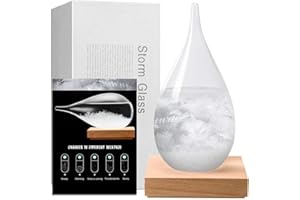 F FOXKEY Storm Glass Weather Predictor, Glass Sphere with Wood Base, Christmas Decoration Snow Globe, Storm Glass Weather Forecast Weather Station (L)