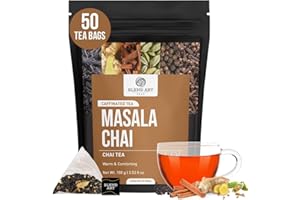BLENDART, India's Original Masala Chai Tea bags (50 Count) | Blended w/Exotic Spices | No Added Flavoring | Spices Robust & Spicy | Whole Loose-Leaf Tea Bags | Resealable Ziplock Pouch