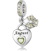 HappyStar 925 Sterling Silver Happy Birthday Bead Charm Love Heart Shape Birthstone Charms for Bracelets Dangle Pendant with 5A Cubic Zirconia Compatible Pandora Bracelets Jewelry Gift for Women