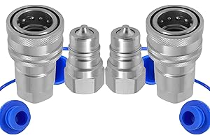 Cplbrb 3/8" Ag ISO 7241-A Hydraulic Quick Connect Couplers with Dust Caps,Quick Disconnect Coupling Poppet Pioneer Style, 3/8" NPT Thread & Body Tractor Hydraulic Coupler-2 Sets