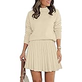 COCCKO Women's Two Piece Outfits Turtleneck Long Sleeve Ribbed Knit Tops Pleated Mini Skirt 2026 Casual Sweater Sets
