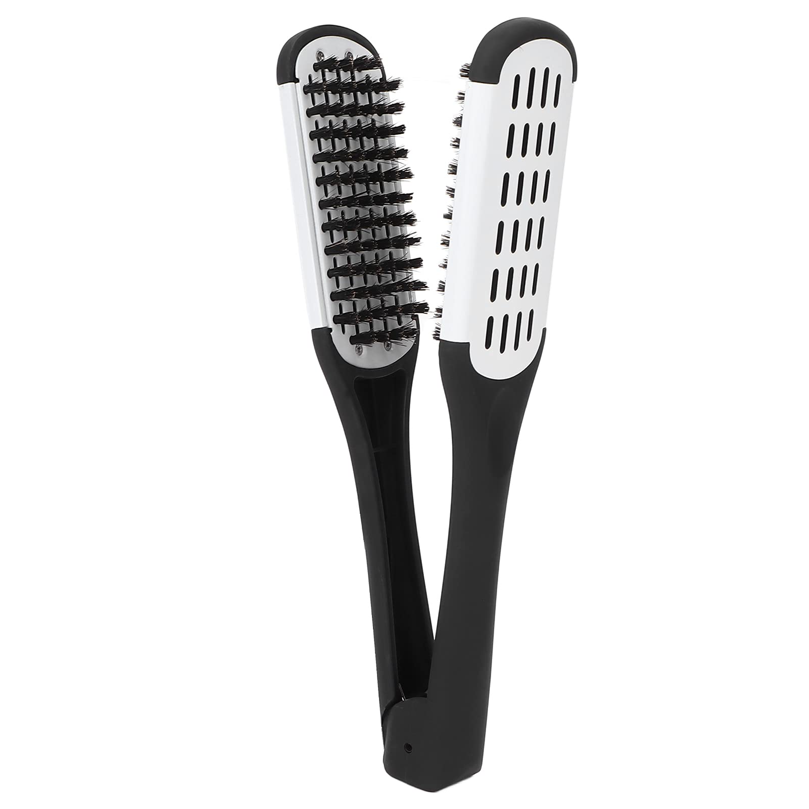 Double-sided Clamp Bristle Brush, Hair Straightener Styling Tool, Reducing Build Up, Conditions & Controls Frizzy Hair(white)