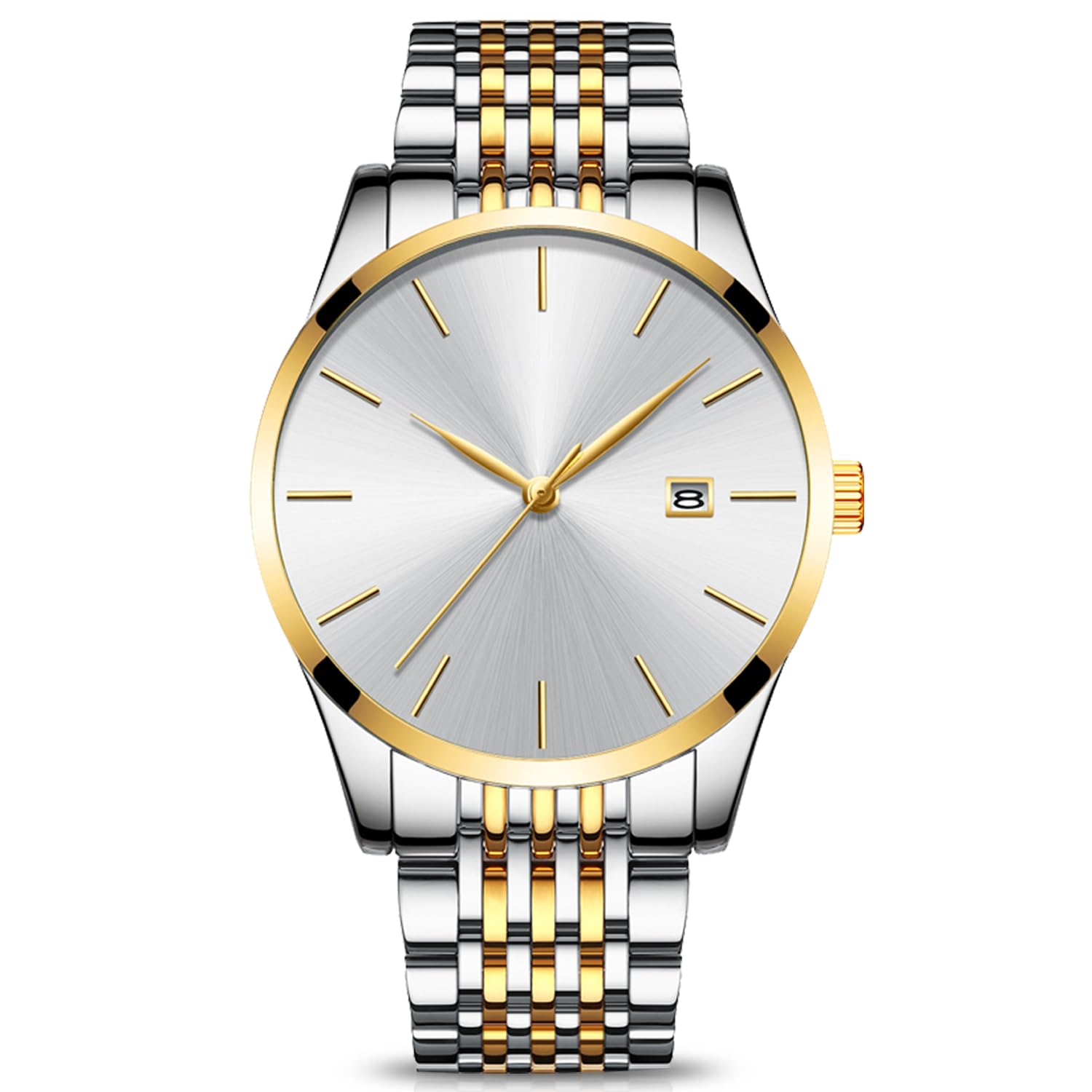 RORIOS Mens Thin Watches Business Dress Analog Quartz Stainless Steel Bracelet Day Calendar Wrist Watches