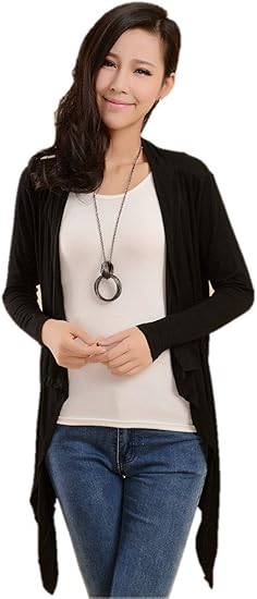 Amazon レディース カーディガン 羽織 上着 薄手 ニット カットソー レイヤード セーター チュニック ドルマン ポンチョ ロング カジュアル 長袖 435 ブラック カーディガン ボレロ 通販