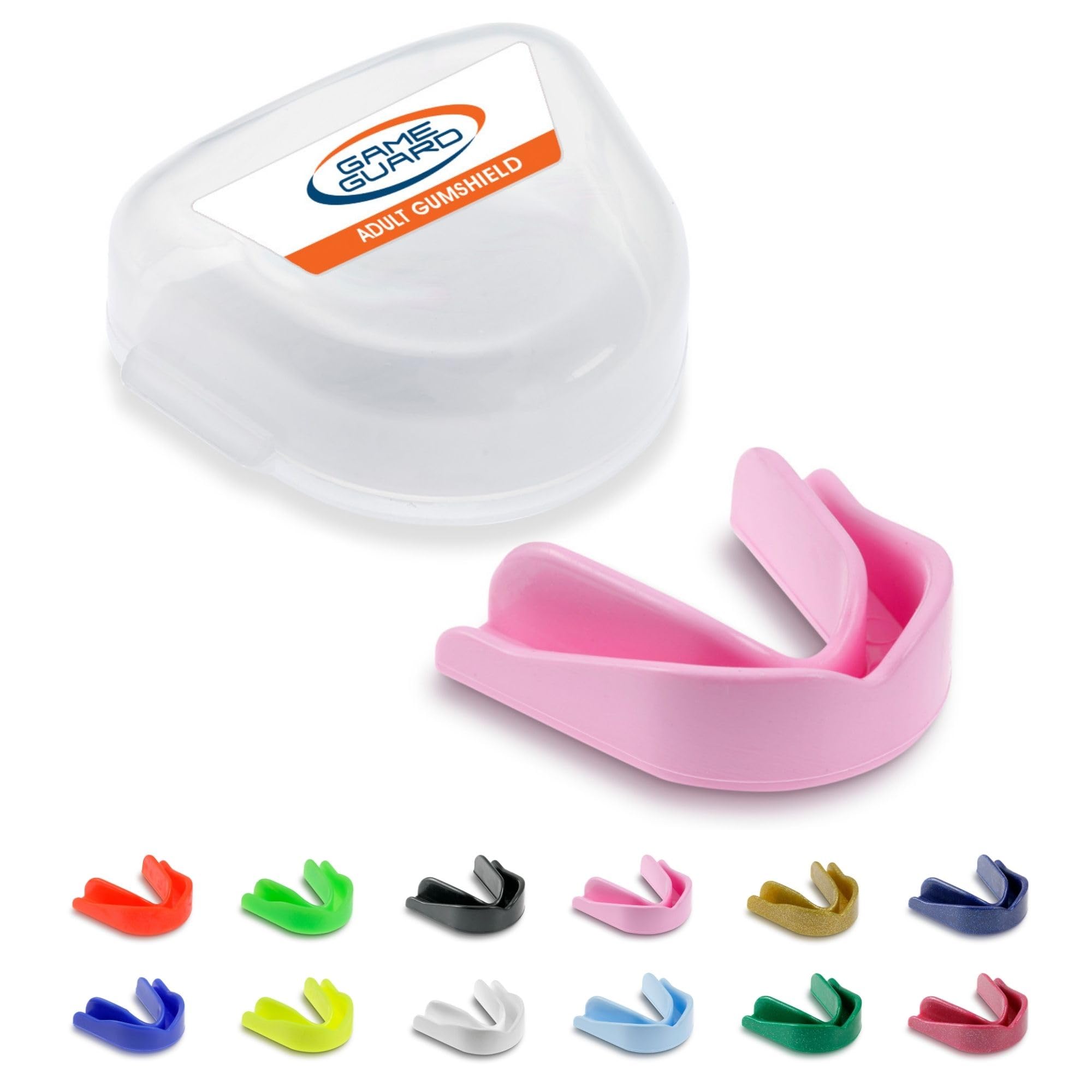 GAME GUARD Sports Mouthguard – Easy Fit Boil & Bite Gum Shield for Adults & Teens (Age 13+) – Mouth Guard for Rugby, Hockey, GAA – Ideal for Schools and Clubs (Baby Pink)