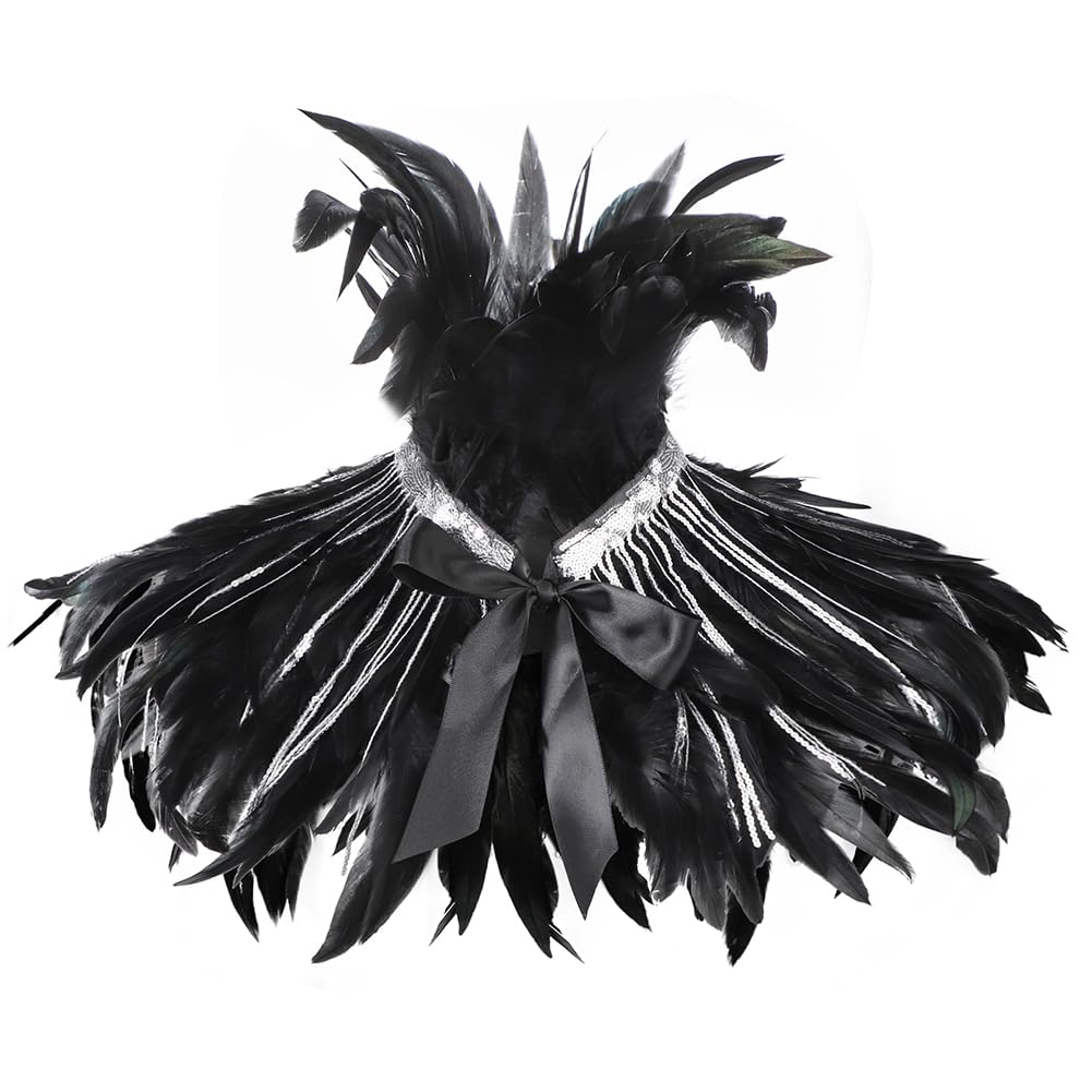 Feather Choker Collar Gothic Feather Shawl Shrug Cape Feather Necklace Neck Wrap Feather Cape Neck Collar Mardi Gras Costume Feather Neck Cover Fancy Dress Halloween Cosplay Costume Accessories