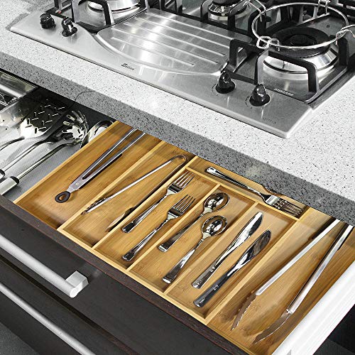 Monpearl 5 Set Bamboo Drawer Dividers Kitchen Drawer Organizer