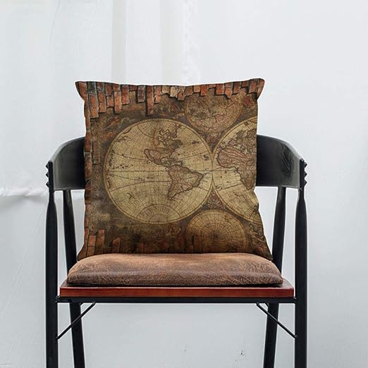 Housse De Coussin Vintage Imprime Carte Du Monde Imprime Sur Le