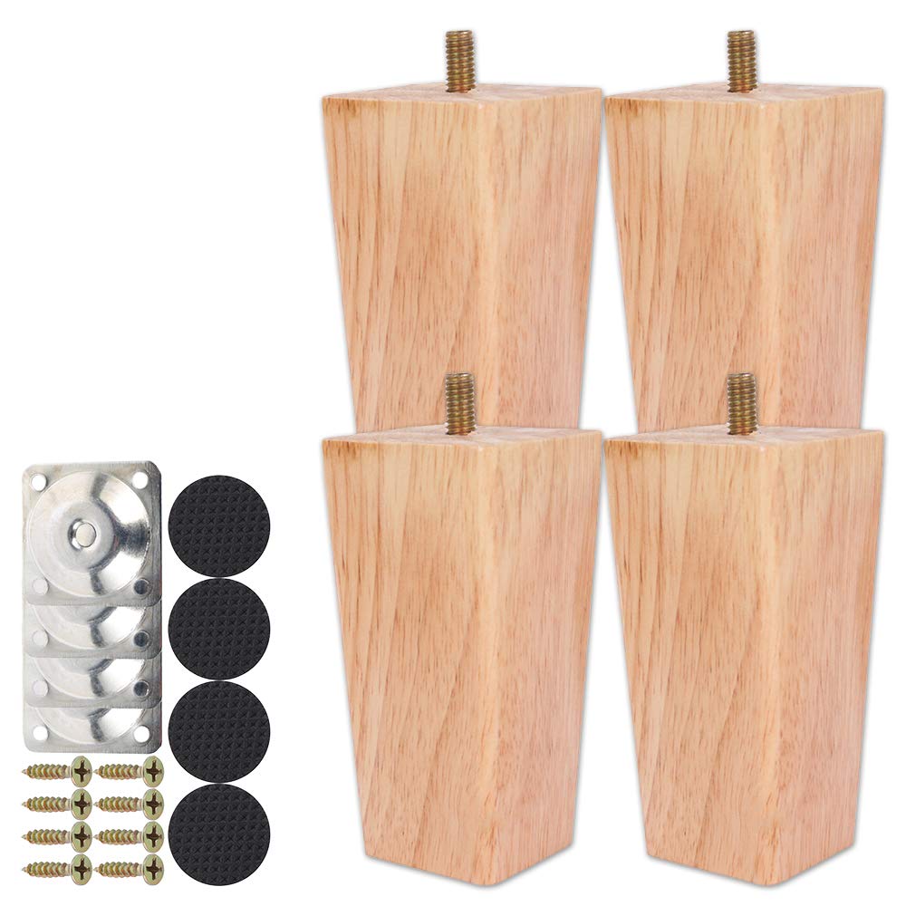 Keyohome 4PCS Height Sofa Legs Wooden Furniture Legs Replacement Armchair Cabinet Feet Wood Cabinets Legs Straight Wood Color for Couch Ottoman Dresser (10cm) …