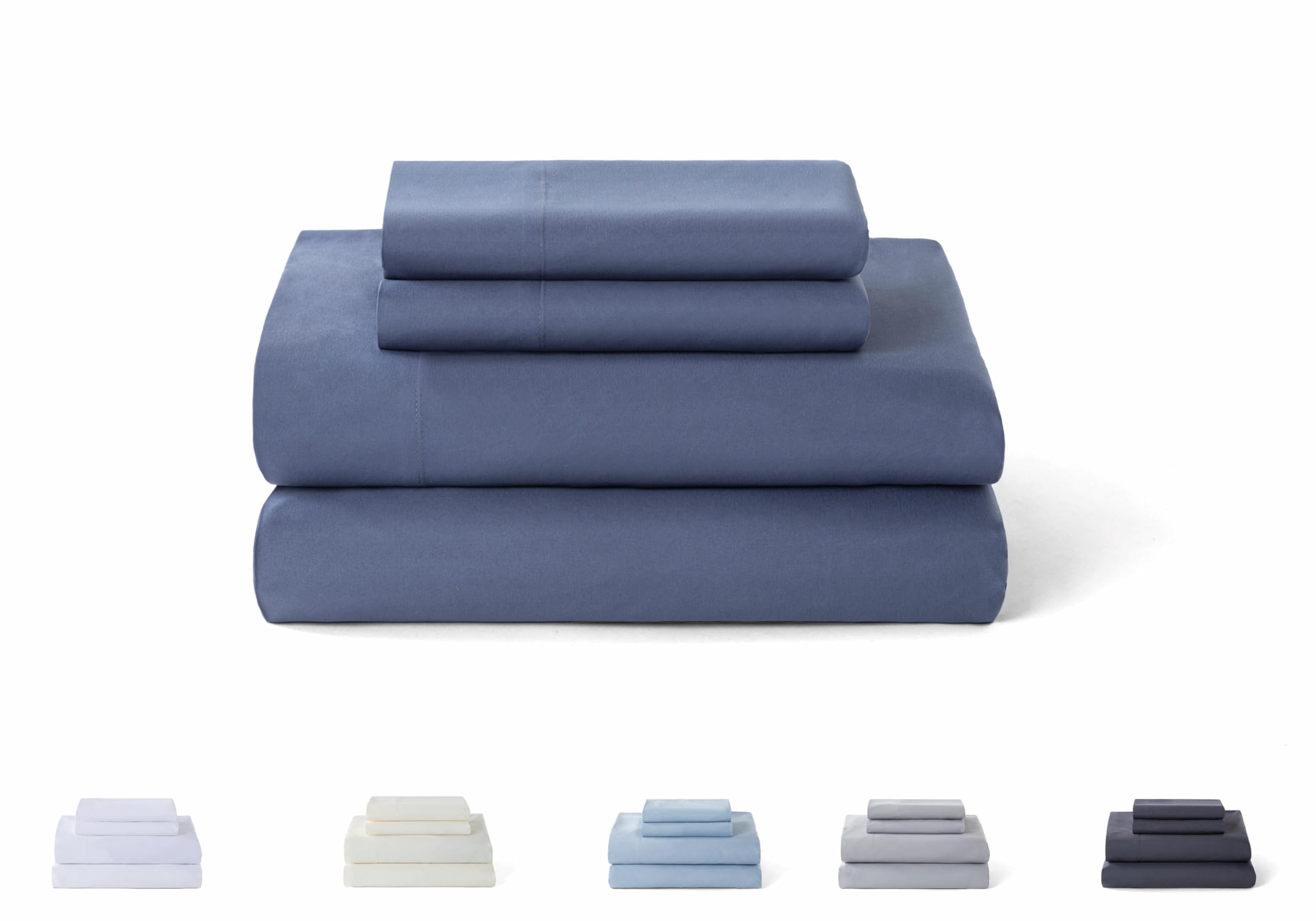 Todocama – 4-Piece Bedding Set – 5003 – Fitted Sheet – Top Sheet – Two Pillowcases 50 x 80 cm (Bed 90 x 190/200 cm, Greyish Blue)