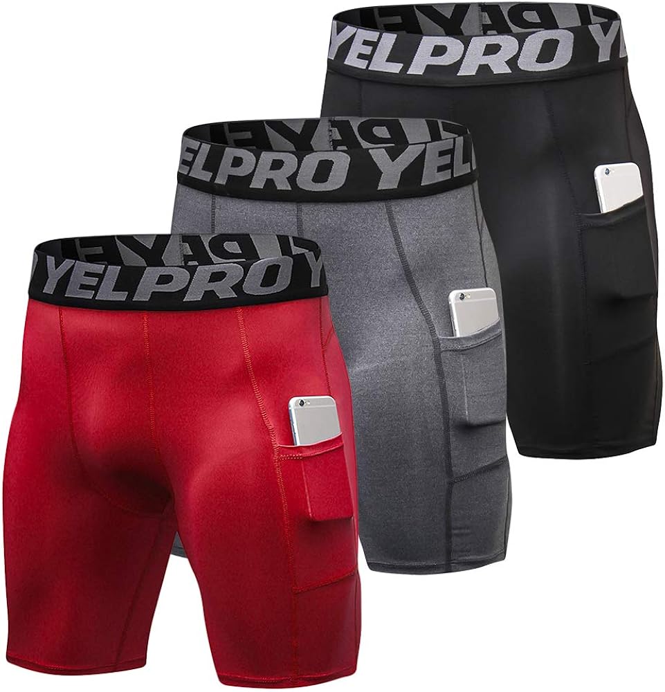Lixada Men's Compression Shorts Pants Sports Baselayer Tights Active Workout Underwear Leggings with Pockets : Clothing