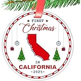 First Christmas in California 2025 Ornament- Tree Hanging CA Lover Decoration for Xmas Holidays Celebration- Long Distance Keepsake for Family Friends