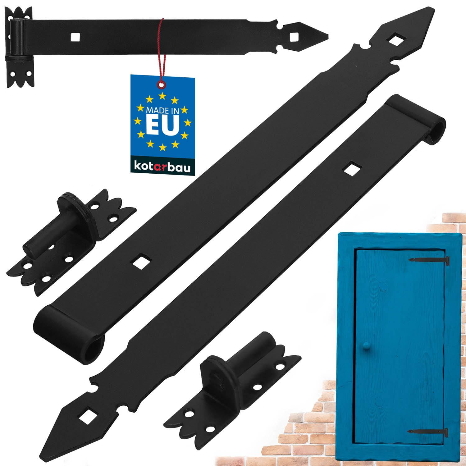 KOTARBAU Shutter Hinge 400 mm Pack of 2 with Clamps Door Hinge Door Hinge Hinge Construction Fitting Door Fitting Rustproof Gate Accessories Powder Coated