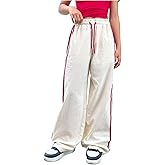 SHENHE Girl's Wide Leg Pants Drawstring Elastic Waist Side Striped Track Pants Baggy Trousers