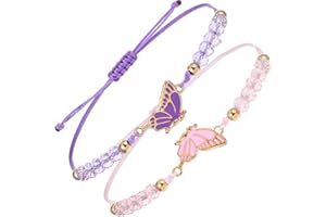 simarro 2pcs Matching Bracelets, Butterfly Friendship Bracelets Adjustable Strand Best Friends Bracelet, Handmade Charm Couples Jewelry Gifts for Women Couples Friend