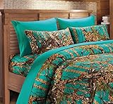 20 Lakes Microfiber 6 Piece Hunter Teal Camo Rustic Bed Sheet Set & Pillowcases (Queen, Teal)