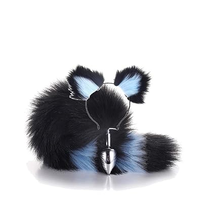 ieyol Schwarz mit Cat Ear Headband und Fox Tail Plüsch Plug Spielzeug Cosplay M, 3,4cm