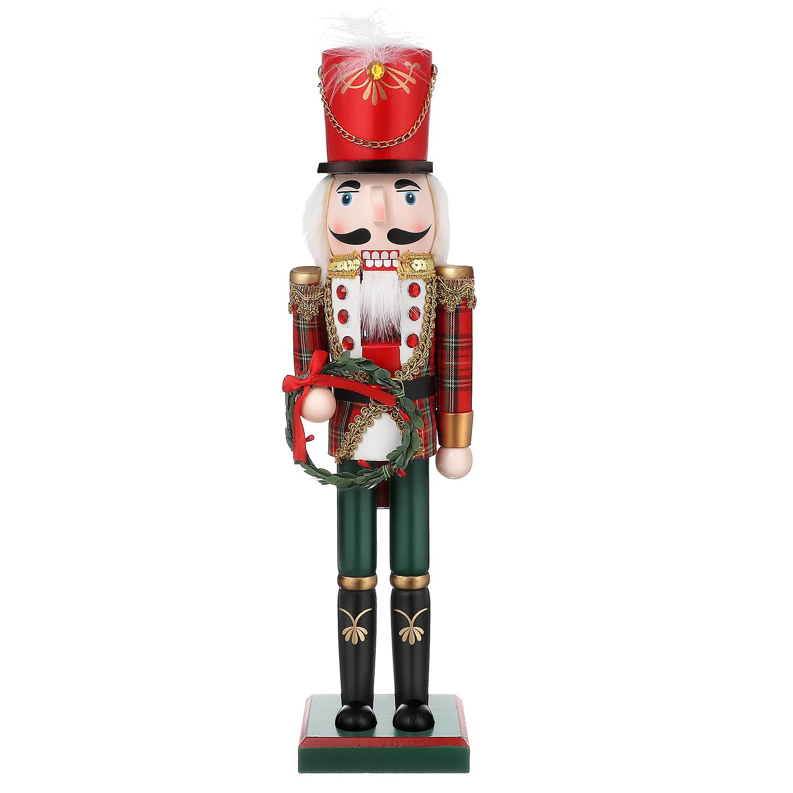 Gatuida Wooden Christmas Nutcracker Soldiers: 38cm Christmas Traditional Nutcracker Figures Decorations for Home Fireplace Red & Green Coloured Decoration