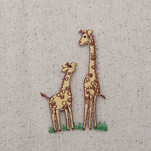 Giraffe - Mom and Baby - In Grass - Iron On Embroidered Applique Patch