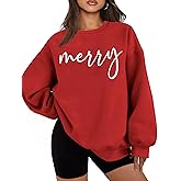 TOWNOWN Merry Christmas Sweatshirt for Women Christmas Letter Print Tee T Shirt Xmas Holiday Long Sleeve Pullover Top Shirt