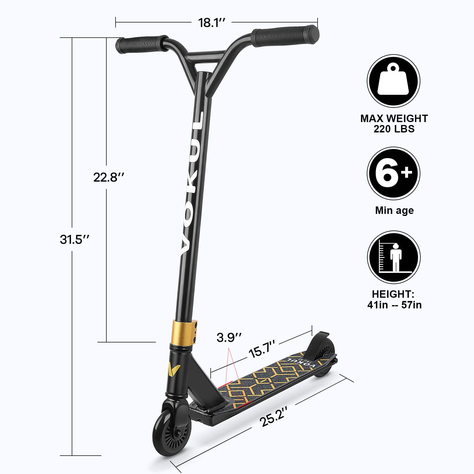 VOKUL S2 Pro Scooters for Kids Age 6-12 | Colorful Stunt Scooter for Beginners Teens | Trick Scooter for BMX Freestyle Tricks (Gold)