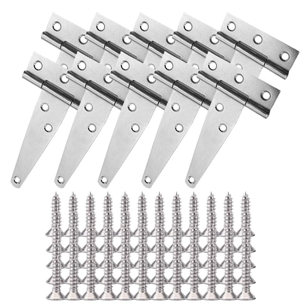 YOFASEN T-Hinge - T-Strap Hinges White Zinc Gate Door Barn Gates Hinges for Windows, Fence, Sheds, 3 inch/10 Pcs