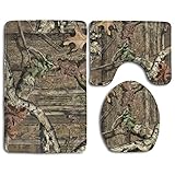 Camouflage Camo Tree Non-Slip Toilet Rug Set 3 Pcs Bathroom Mat Rug Lid Toilet Cover