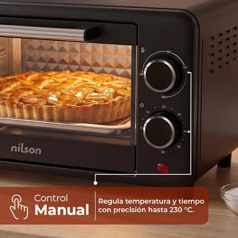 Horno de Sobremesa 10 L, Compacto, 1000 W, Control Mecánico, NHS1000N, Termostato Ajustable, Temperatura Máxima 230º, Temporizador 60 min, Incluye Bandeja Esmaltada y Rejilla Metalica — foto 3 de 7