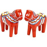ScandinavianGiftOutlet - Salt and Pepper Shakers - 3.25" Ceramic Dala Horse - Orange-Red Swedish Theme - Kitchen Accessories - Scandinavian Home Decor Novelty Salt &amp; Pepper Set
