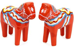 ESSENCE OF EUROPE GIFTS ScandinavianGiftOutlet - Salt and Pepper Shakers - 3.25" Ceramic Dala Horse - Orange-Red Swedish Theme - Kitchen Accessories - Scandinavian Home Decor Novelty Salt & Pepper Set