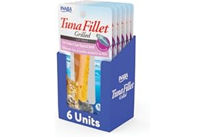INABA Premium Hand-Cut Grilled Tuna Fillet Cat Treats/Topper with Vitamin E and Green Tea Extract, 14 Grams Each, Pack of 6, Extra Tender Tuna Broth