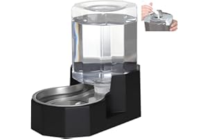 Sfozstra Gravity Water Bowl Dispenser : Automatic 5L Black Cat Stainless Steel Feeder with Specialized Brush - for Dogs with Joint Problems - Suitable in Garage Bedroom