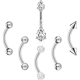 FECTAS 14g Belly Button Rings Small Petite Surgical Steel CZ Petite Navel Ring for Women Body Piercing Jewelry select Barbell Len 6mm 8mm 10mm 12mm Rose Gold Silver