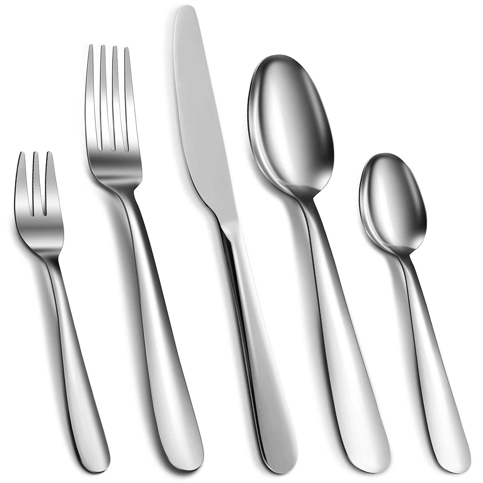 Cibeat 60-Piece Cutlery Set Silver Stainless Steel Flatware, Knife Fork Spoon Utensils Set Service for 12, Mirror Polish & Dishwasher Safe