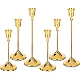 6 Pcs Candlestick Holders Taper Candle Holders, Metal Tall Candlestick Holder Golden Candle Stick Holder for Pillar Candles, Candlesticks for Party Fireplace Wedding Dining Table Halloween Decoration
